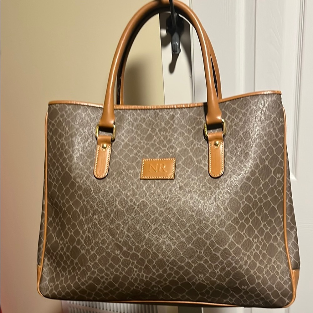 Nina Ricci Brown and Tan Tote Bag with Leather Trim
